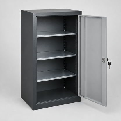 Materialschrank mit Fachböden – originale Detailansicht